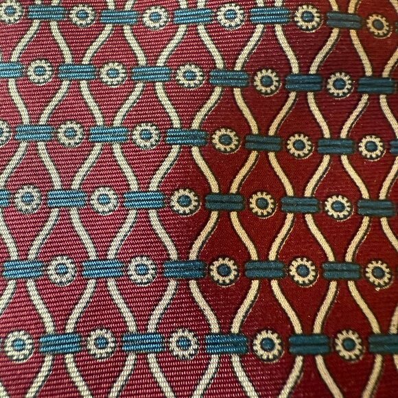 Vintage Regent Bert Pulitzer Burgundy Teal Geometric Silk Tie Mens Necktie USA - Picture 11 of 11